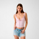 Top de encaje de punto acanalado