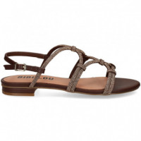 SANDALIA TIRAS UNIDAS STRASS+MARRON