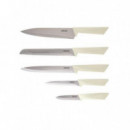 Set de 5 Cuchillos de Acero Inoxidable con Tacóma Crema Jocca