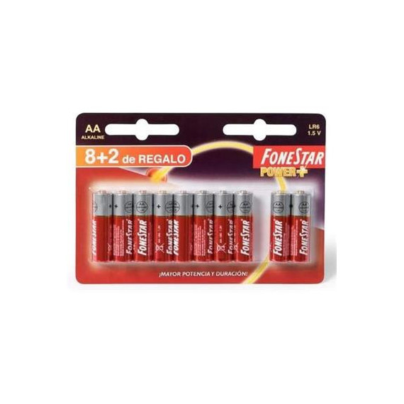 FONESTAR Pack 10 (8+2) Pilas Alkalina AA 1.5V LR6