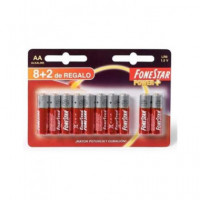 FONESTAR Pack 10 (8+2) Pilas Alkalina Aa 1.5V LR6