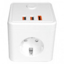 SILVER Eblock Cubo Con 3 Enchufes Schucko+2xUsb A+QxTIpo C Carga Rapida 9523 Blanco