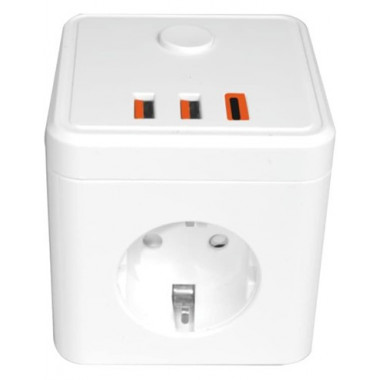 SILVER Eblock Cubo Con 3 Enchufes Schucko+2xUsb A+QxTIpo C Carga Rapida 9523 Blanco