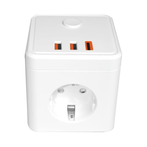 SILVER Eblock Cubo Con 3 Enchufes Schucko+2xUsb A+QxTIpo C Carga Rapida 9523 Blanco