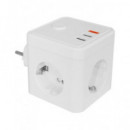 SILVER Eblock Cubo Con 3 Enchufes Schucko+2xUsb A+QxTIpo C Carga Rapida 9523 Blanco