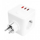 SILVER Eblock Cubo Con 3 Enchufes Schucko+2xUsb A+QxTIpo C Carga Rapida 9523 Blanco