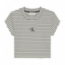 Camiseta slim de canalé a rayas