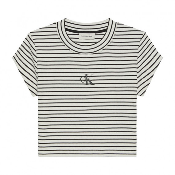 Camiseta slim de canalé a rayas