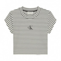 Camiseta slim de canalé a rayas