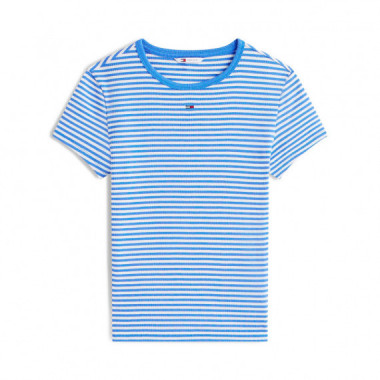 Camiseta acanalada slim de cuello redondo