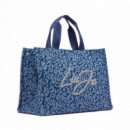 Bolso tote grande de denim con estampado animal