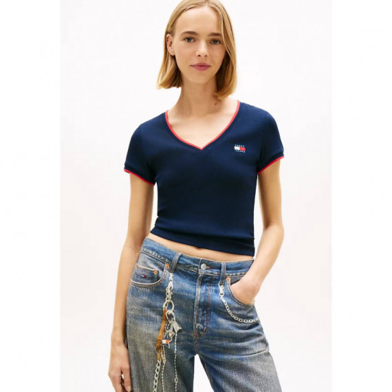 TJW SLIM BADGE V-NECK TEE DARK NIGHT NAV