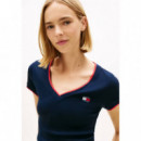 TJW SLIM BADGE V-NECK TEE DARK NIGHT NAV