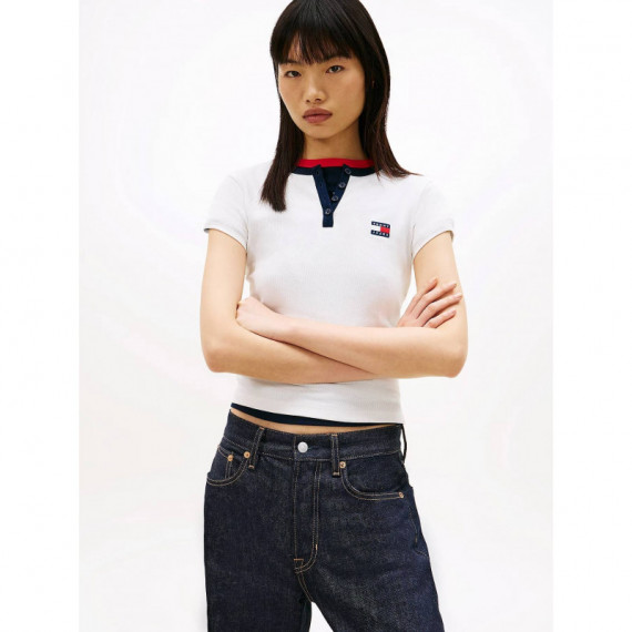 TJW SLIM HENLEY BADGE SS TEE ECRU