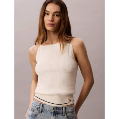 SL SLIM WOVEN LABEL CABLE TANK TOFU