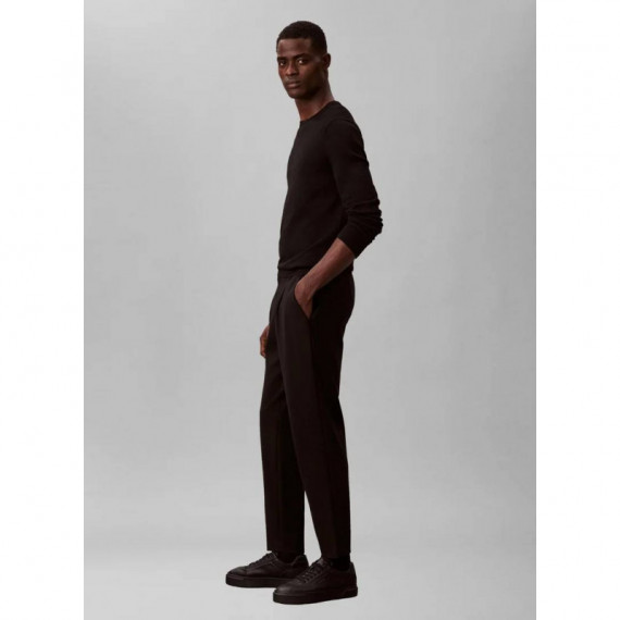 SLIM TAPERED KNIT PLEATED PANT BLACK