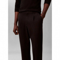 SLIM TAPERED KNIT PLEATED PANT BLACK