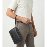 EMBLEM AOP COATED POUCH W/ HANDL BLACK