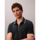 Ss Tipped Zip Pique Polo Dark Teal  CALVIN KLEIN