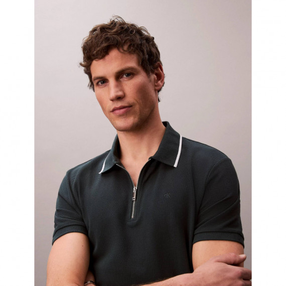 Ss Tipped Zip Pique Polo Dark Teal  CALVIN KLEIN