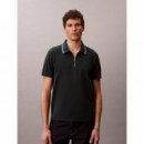 Ss Tipped Zip Pique Polo Dark Teal  CALVIN KLEIN