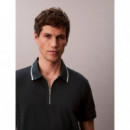 Ss Tipped Zip Pique Polo Dark Teal  CALVIN KLEIN