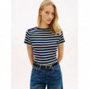 GOLD BUTTON SLIM SS TEE BRETON STRIPE DA