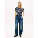 GOLD BUTTON SLIM SS TEE BRETON STRIPE DA