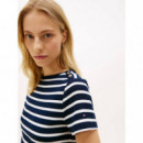 GOLD BUTTON SLIM SS TEE BRETON STRIPE DA