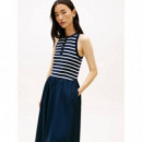 GOLD BUTTON POPLIN MIX DRESS BRETON STRI