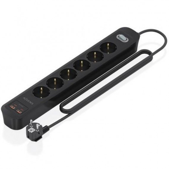 AISENS Regleta 6 Tomas de Corriente  Negro 6  Tomas de CORRIENTE/2 USB - 2 USB Tipo-c/cable 1.4M/