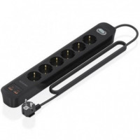 AISENS Regleta 6 Tomas de Corriente  Negro 6  Tomas de CORRIENTE/2 USB - 2 USB Tipo-c/cable 1.4M/