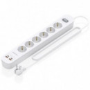 AISENS Regleta 6 Tomas de Corriente Blanco 6  Tomas de CORRIENTE/2 USB - 2 USB Tipo-c/cable 1.4M/