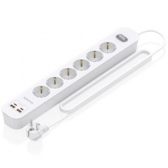 AISENS Regleta 6 Tomas de Corriente Blanco 6  Tomas de CORRIENTE/2 USB - 2 USB Tipo-c/cable 1.4M/