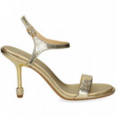 SANDALIA TACON STRASS METALIZADA ORO