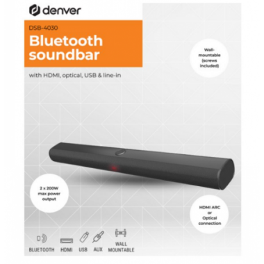 Barra de Sonido Denver Bluetooth/HDMI/Audio &Oacute;ptico/USB/Jack DSB-4030 40W Negro