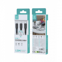 Cable IKREA 3 en 1 Type-c a Micro Usb/lightning/type-c 1.5M 3.4A Negro WB1334
