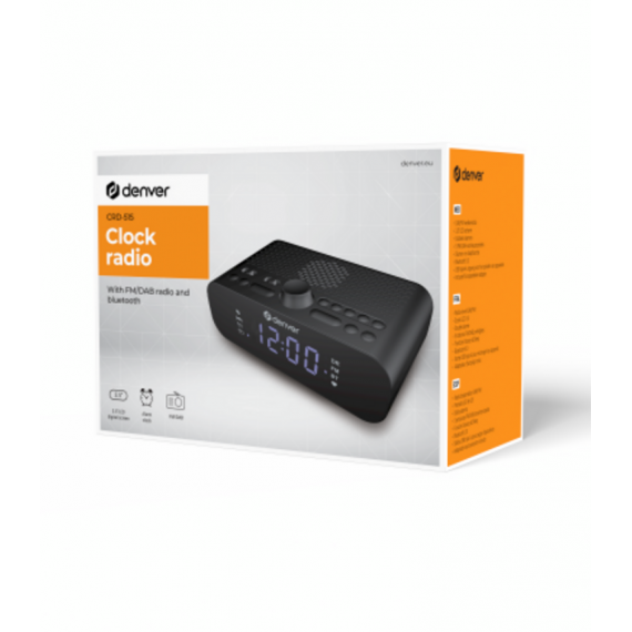 Radio Reloj Denver DAB+FM Bluetooth Alarma USB-C Pantalla Digital LED 3.5'' CRD-515 Negro