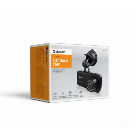 Cámara Dashcam DENVER Doble 2" IPS Full HD Ranura Micro Sd Cámara Dual Negro CCT-2500