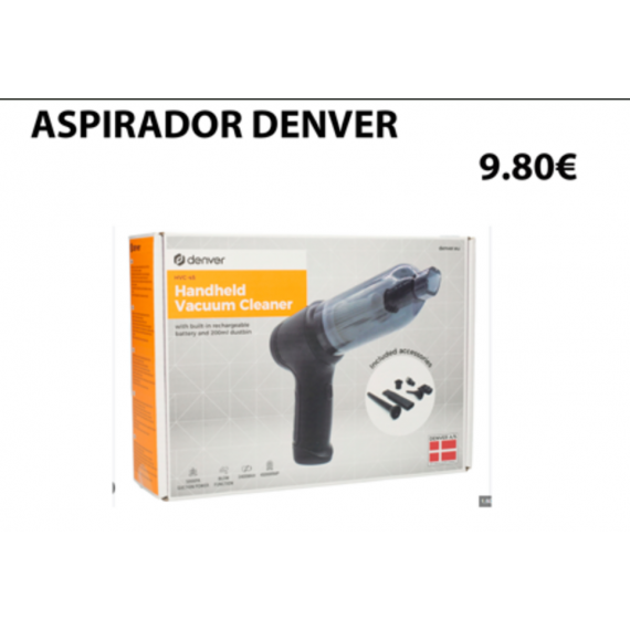 Aspirador de Mano Denver con Batería Integrada de 2400mAh, Cable USB-C y Potencia de Succión HVC-45