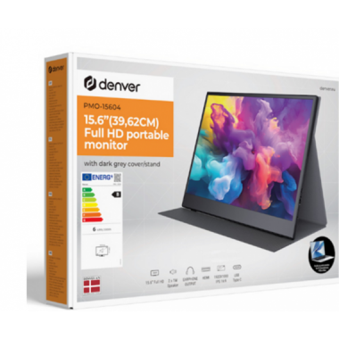 Monitor Port&aacute;til Denver 15.6" IPS FHD 2X1 con Altavoz HDMI Type-C Negro PMO-15604
