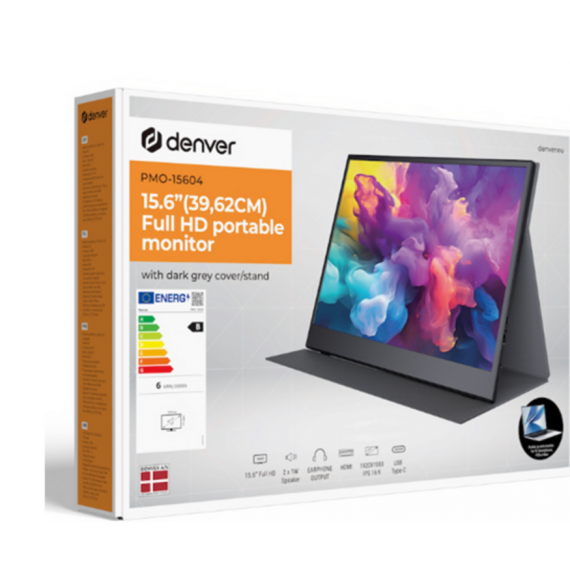 Monitor Portátil Denver 15.6" IPS FHD 2X1 con Altavoz HDMI Type-C Negro PMO-15604