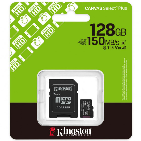 Memoria Micro SDXC 128GB Kingston Class 10 + Adaptador Canvas Select Plus 150mb/s