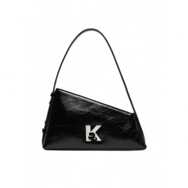 KLJ GEO LTHR SHOULDERBAG SHINY BLACK