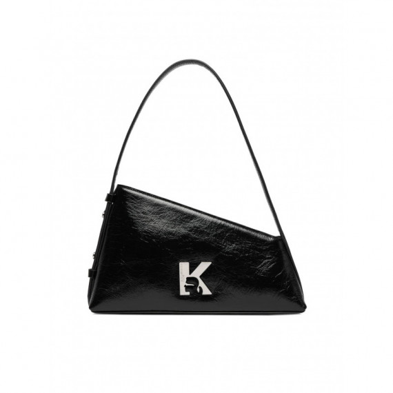 KLJ GEO LTHR SHOULDERBAG SHINY BLACK