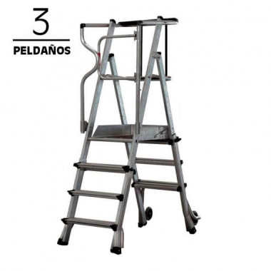 Escalera Aluminio Plegable Guardacuerpos con Plataforma AIRMEC (3 Pelda&ntilde;os)