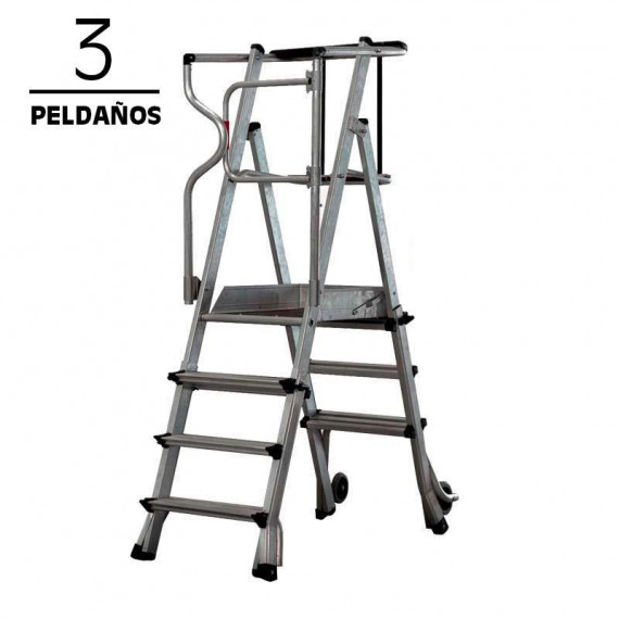 Escalera Aluminio Plegable Guardacuerpos con Plataforma AIRMEC (3 Peldaños)