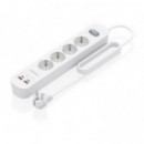 Regleta AISENS 4 Tomas con 2XUSB-C y 2XUSB-A, Carga Rápida Pd 3.0 Qc 3.0, Cable 1.4M Blanca (ASPS-2A2C12-W)