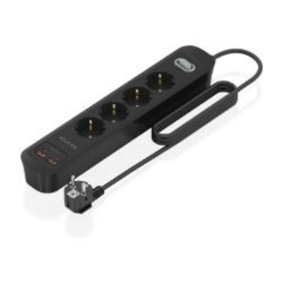 Regleta AISENS 4 Tomas 2xUSB-C 2xUSB-A PD 3.0 QC 3.0 con Cable de 1.4m Negra (ASPS-2A2C13-BK)
