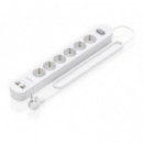 Regleta AISENS 6 Tomas, 2 Usb-c y 2 Usb-a, Pd 3.0 Qc 3.0 Blanca (ASPS-2A2C16-W)